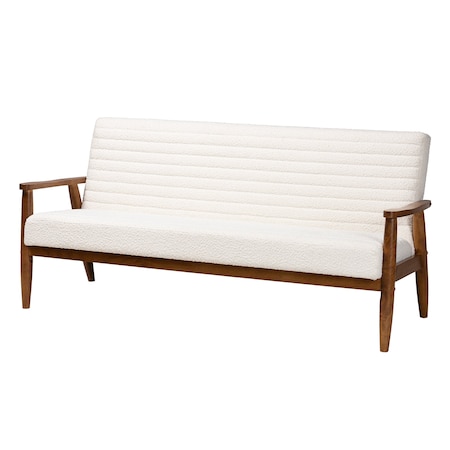 Baxton Studio Stratton Mid-Century Modern Cream Boucle Fabric and Walnut Brown Finished Wood Sofa 228-12962-ZORO
